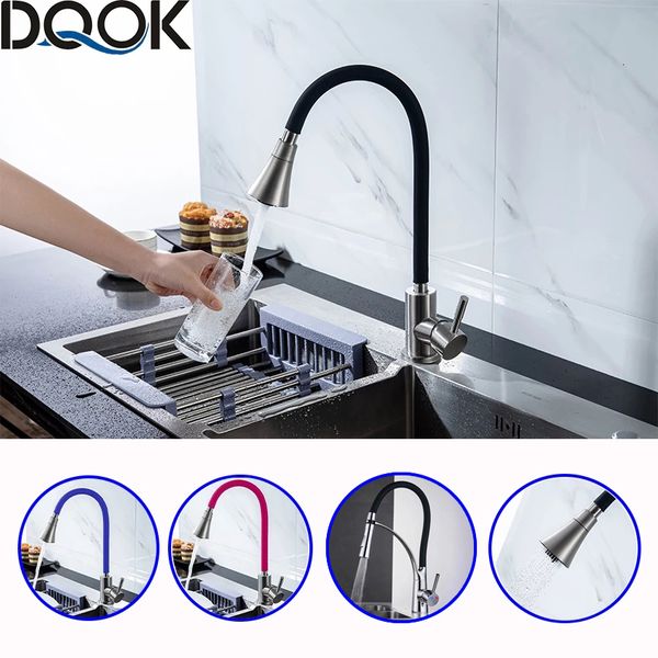 Rubinetti da cucina DQOK Gel di silice Naso Qualsiasi direzione Rubinetto rotante Miscelatore acqua blu fredda e nera Rubinetto monocomando rosa 230510