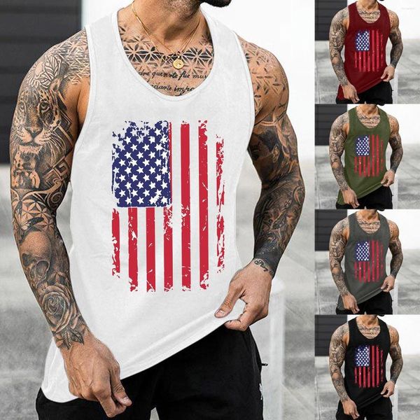 Canotte da uomo T-shirt con bandiera americana da uomo Canotta estiva da uomo Independence Day Gilet sportivo da fitness senza maniche casual di grandi dimensioni traspirante