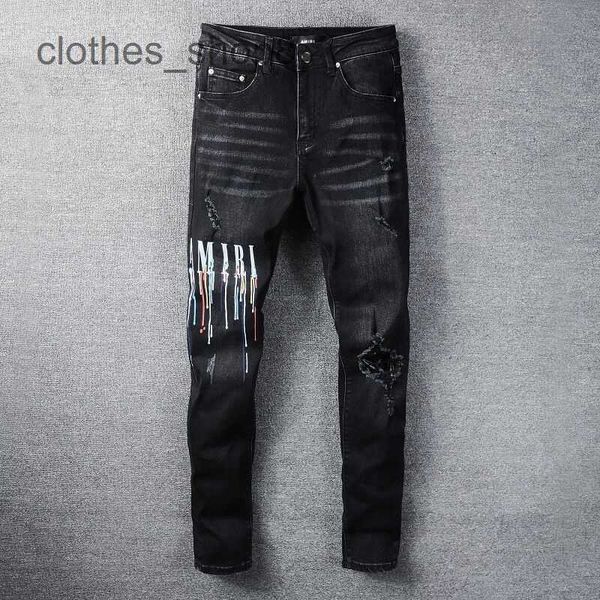 jeans firmati da uomo Jean Amirres Denim pantaloni da uomo indossano la versione coreana dei giovani di alta moda da uomo lettere nere punti di vernice pantaloni larghi leggermente elastici SDL9