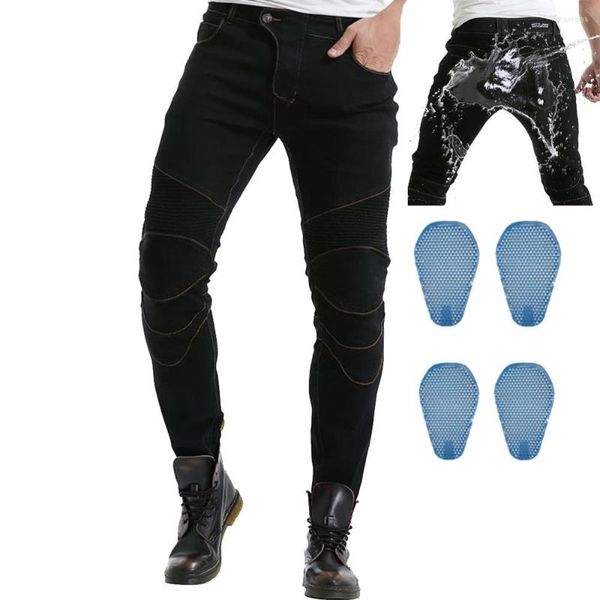 Motorradbekleidung, wasserdichte Herren-Reitjeans mit 4 X CE Armor Silica Gel Waben-Knie-Hüft-Schutzpolstern, Motocross-Rennhosen