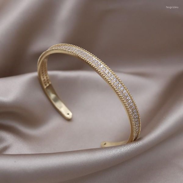 Bangle 2023 Jóias de moda coreana de design 14K Gold Luxury Zircon Pulseira aberta simples Acessórios diários para mulheres elegantes