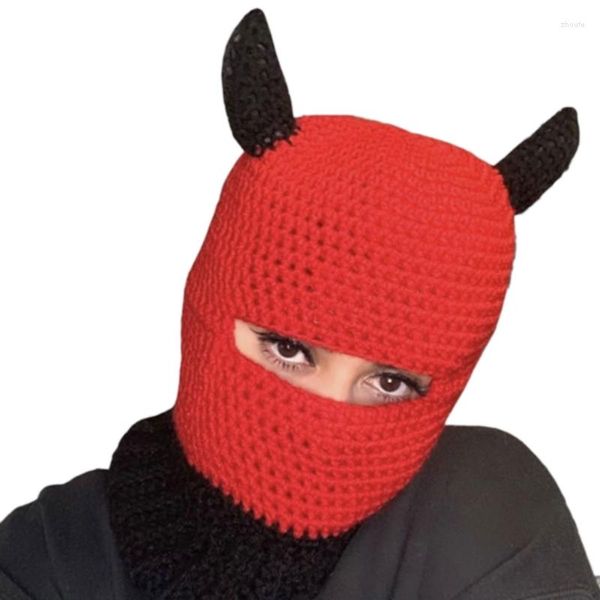 Berets, winddichte Vollgesichtsmaske, Wollmütze, Mützen, warme Hörner, gestrickt, Outdoor bei kaltem Wetter, Sturmhaube für Unisex