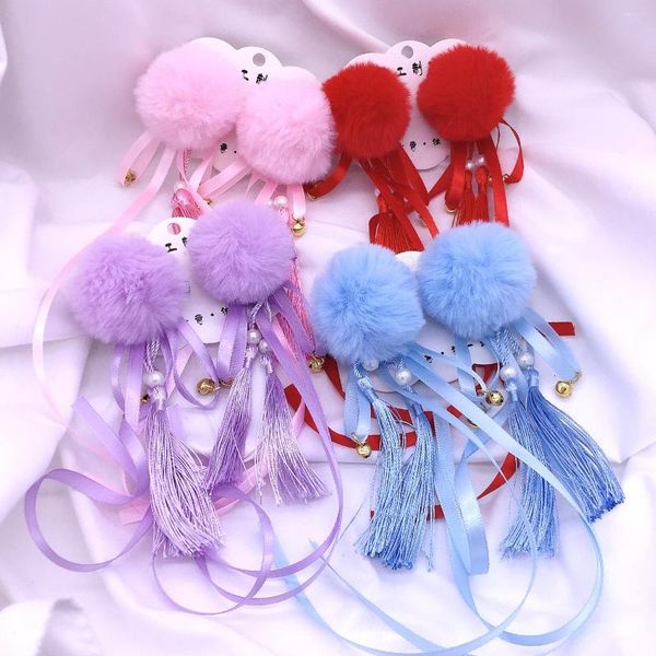 Accessori per capelli 2PCS Large Hairball Year Bambini Hairpin Female Baby Han Abbigliamento Small Bell Flower Clip Copricapo 4 colori