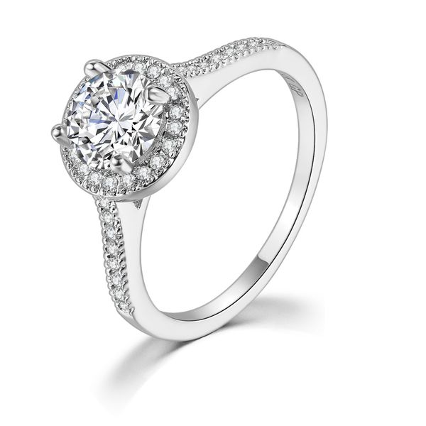 Anello di fidanzamento europeo e americano femminile Micro intarsiato Aaa zircone placcato in oro bianco ornamento anello di diamanti all'ingrosso