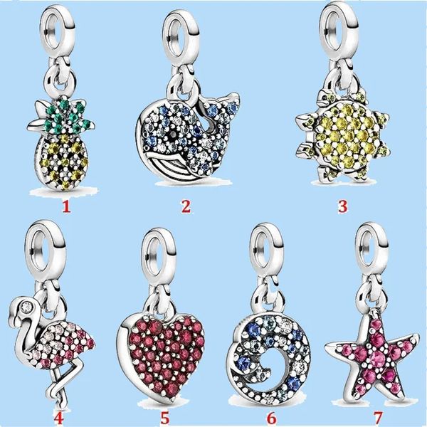 Charms in argento 925 con perline adatte al fascino Pandora Me Series Flamingo Pentagram Piccoli accessori