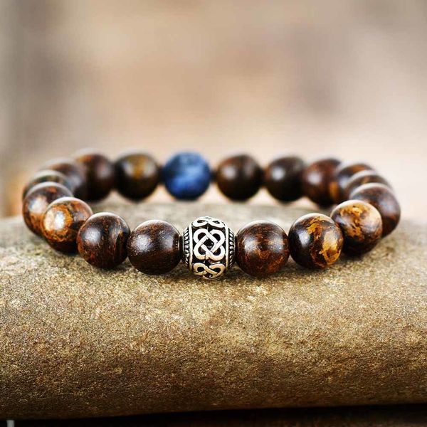 Bracciale uomo catena punk 10mm pietra bronzite tibetano perline bracciali elastici yoga mala gioielli fascino elastico 230511