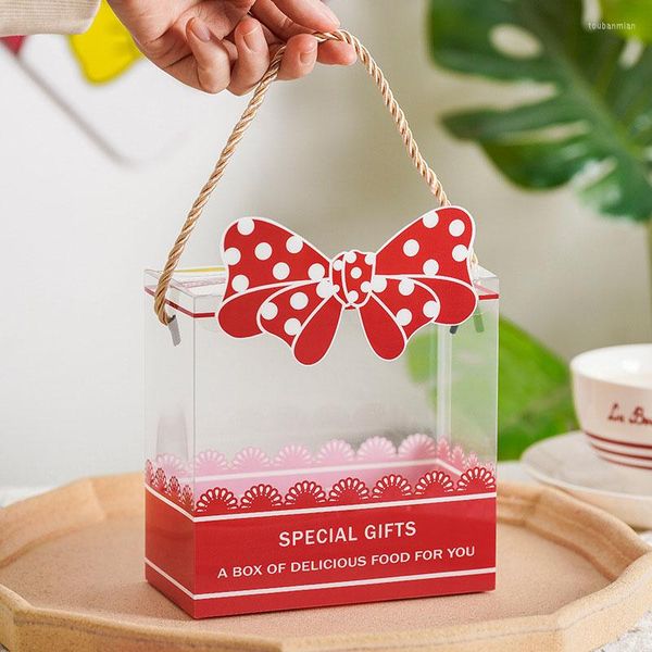 Confezione regalo 20pcs Dot Bowknot Candy Box Scatole di imballaggio trasparenti per biscotti Biscotti al cioccolato Bomboniere Amici Ospiti