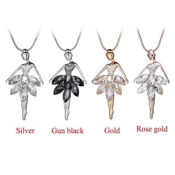 Colares de pingentes de pingente de balé de moda garotas colar de cristal strass chinestone ballerina jóias de jóias de cadeia longa chri dhgarden dh26f