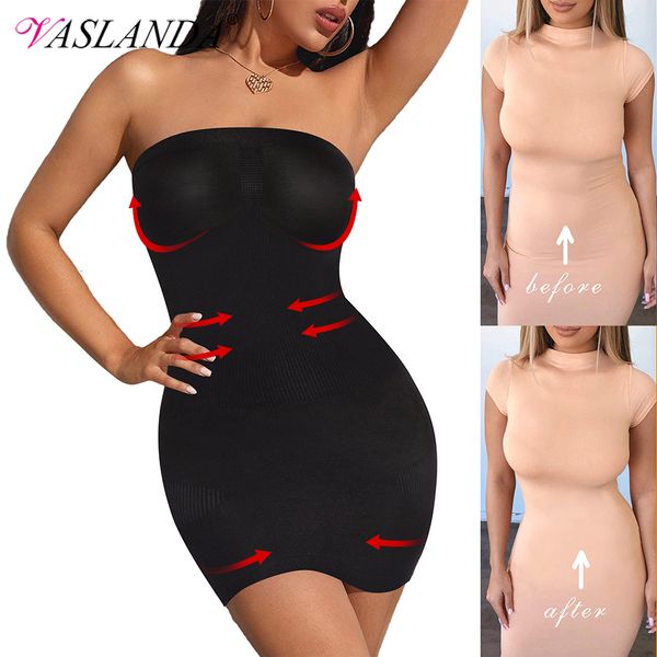 Bel karın şekillendirici kadınlar Shapewear Straplez Full Slips Alt elbiseler için karın kontrol kaymaları zayıflama etekleri tam vücut şekillendirici dikişsiz iç çamaşırı 230511