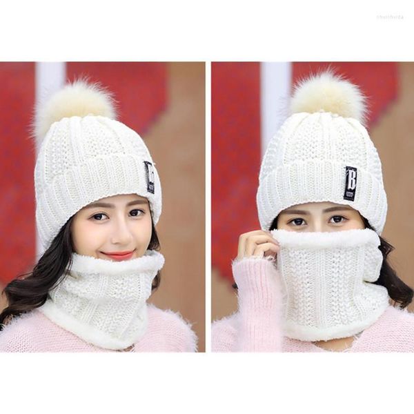 Beanies Beanie/Kafatası Kapakları Kış Kadın Şapkalar Takım Önlük Peluş Kürk Top Kayak Maskesi Örtüler için Sıcak Kalın Kalın Bonnet Binicilik Setsbeanie/S