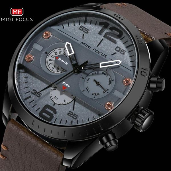 Armbanduhren MINIFOCUS Sport Coole Uhr Männer Quarzuhr Original Chronograph 3 Zifferblätter Wochentag Großes Gehäuse Wasserdicht Chic Casual Armbanduhren