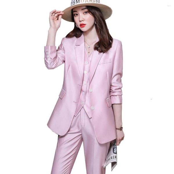 Женские штаны с двумя частями женский пиджак жилет и брюки белый темно -синий розовый формальные 3 штуки, предназначенные для офисных женщин, деловая работа карьеры карьеры.
