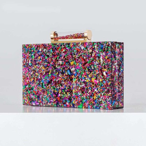 Borse a tracolla Multicolor Scatola in acrilico da sera 2023 Donna New Luxury Designer Crystal Clutch Borse e borsette Festa di nozze Top Quality 230426