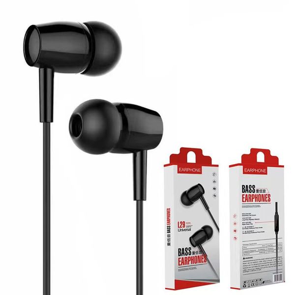 L29 3,5 mm de fone de ouvido com fio com fio de arame com fios de arame de arame para jogo de esporte de música no fone de ouvido de monitor de ouvido por atacado com pacote de caixa