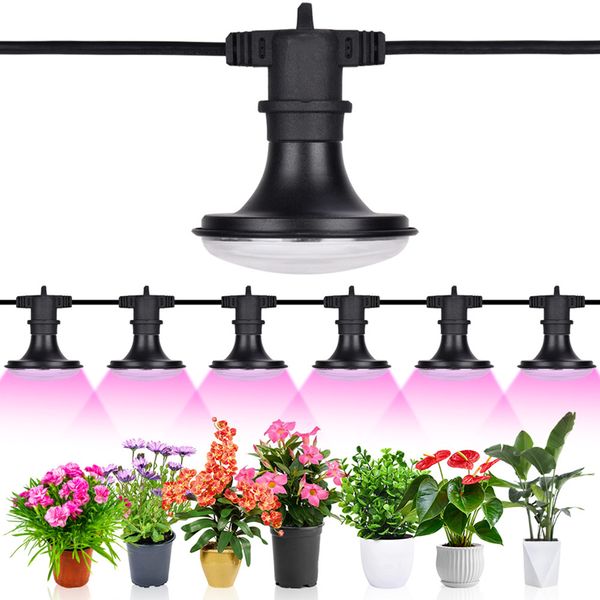 LED-Wachstumslichterkette für den Außenbereich, 120 W Vollspektrum-Pflanzenlampe, für Gewächshaus, Garten, Setzling, Gemüse, Blumen, vertikale Farm, 6 Glühbirnen, wasserdicht, UL