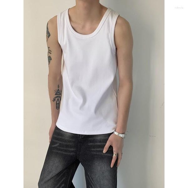 T-shirt da uomo T-shirt estiva da uomo Slim Fit Moda Casual Girocollo Camicia coreana senza maniche Tshirt Uomo Grigio Bianco Nero Canotta M-2XL