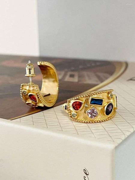 Orecchini pendenti francesi antichi vintage corte colore zircone oro perline pizzo classico a forma di C perno da donna