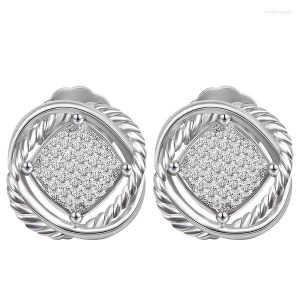 Orecchini a bottone 18mm Cluster di zirconi cubici ghiacciati per le donne Accessori di gioielli di design sfalsati di lusso con anello a torsione