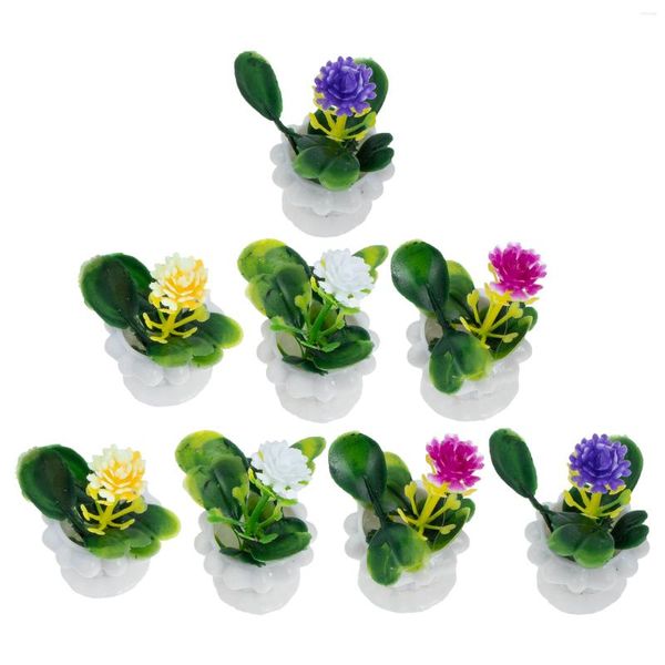 Flores decorativas 8 PCs Casa Ornamentos em miniatura em vasos suculentos plantas suculentas decoração artificial Micro paisagem modelos de paisagem externa DIY