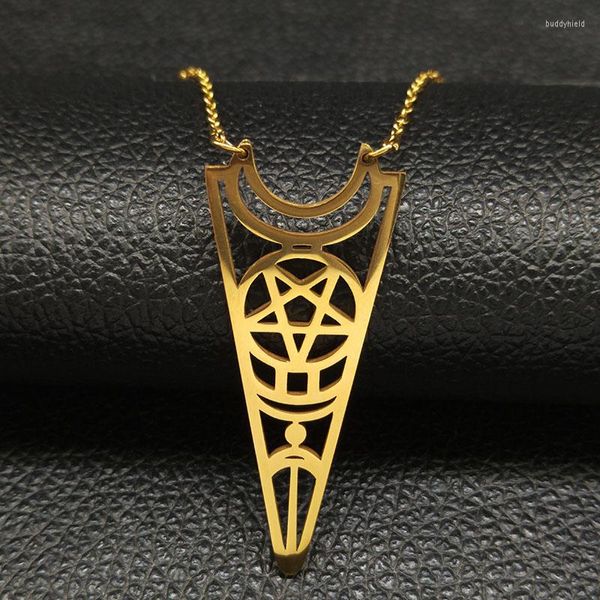 Colares pendentes Satan Moon Pentagrama de aço inoxidável colar de ouro de ouro grande jóias de talismã bisuteria n18185s08