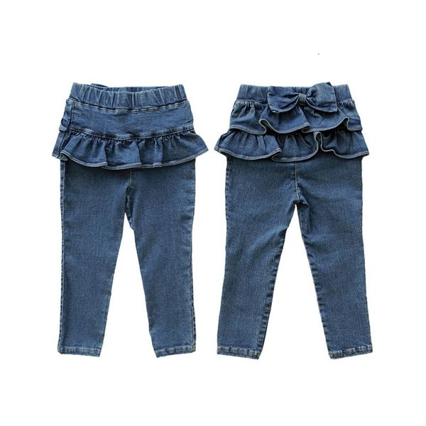 Jeans chegam coreano Spring Autumn Girls Jeans Girls Salia Bolo com Garota Bow Baby Calça Cute Kids Denim Pant 2-11y CC002 230512