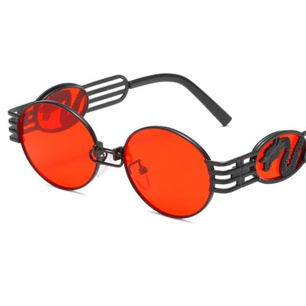Steampunk-Sonnenbrille, Unisex, chinesischer Stil, Sonnenbrille, ovaler Rahmen, Anti-UV-Brille, Persönlichkeit, Tempel, Zierbrille