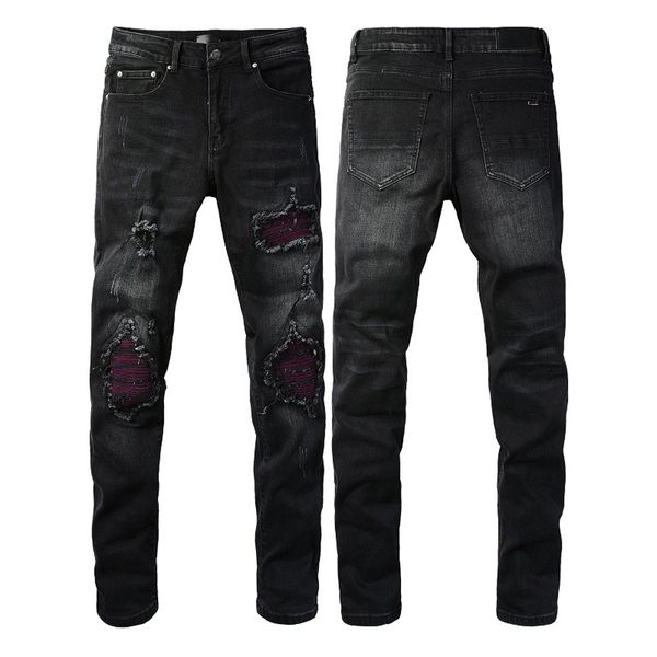 Мужские джинсы дизайнер Slim Fit Denim Jean Men Men Emelcodery Patchwork, разорванные для мотоцикла мотоциклета мотоцикла