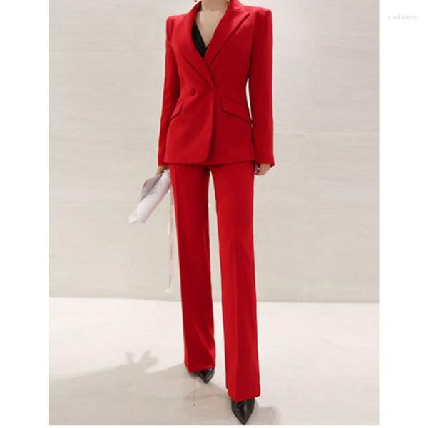 Женские штаны с двумя частями Красные женские костюмы для офисной работы 2 штуки Связь делового костюма ежедневная одежда Lady Blazer Pant наряды