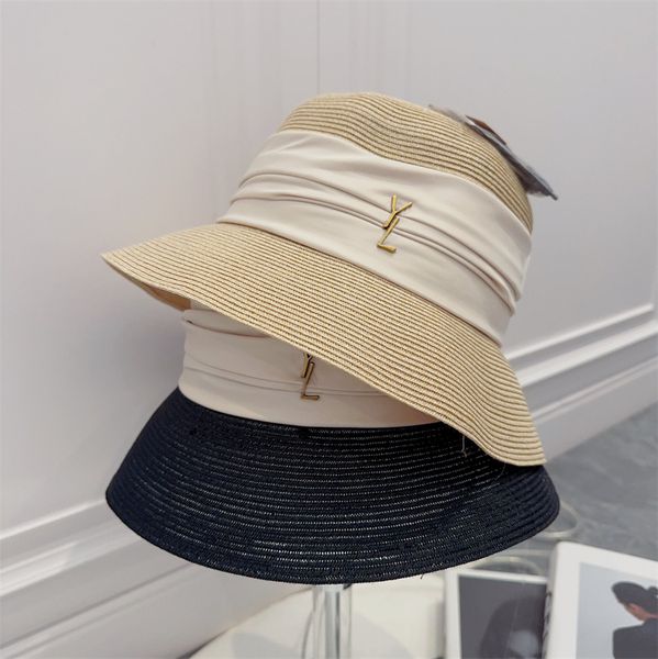 Zarif Kadın Hasır Şapka, ince örgülü kenevir malzemesi ile Saten Dekorasyonlu Güneşlik Şapkaları Eşsiz Geniş Kötü Tasarım Plaj Şapkası