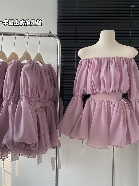 Lässige Kleider 2023 Frühling Sommer Frauen Vintage Chiffon Hemd Puff Sleeve Bluse Design Tunika Slash Neck Französisch Mode Elegante Ästhetik