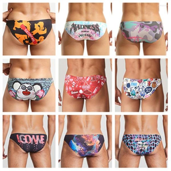 Mutande Tanga Bikini Divertimento giocoso Biancheria intima da uomo sexy Slip con stampa Cueca Mutandine da uomo gay Slip 9 Pattern Design