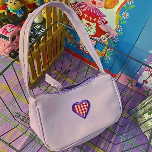 Borse da sera Harajuku Y2K Borsa a tracolla viola Donna Lolita Cuore Kawaii giapponese JK Borsa piccola Borsa a portafoglio in PU Borse BorseSera