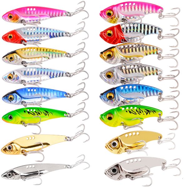 Iscas de iscas 16 pcs metal vib 7g10g15g fishing lure conjunto vibração colher spinner isca de crankbait baixo