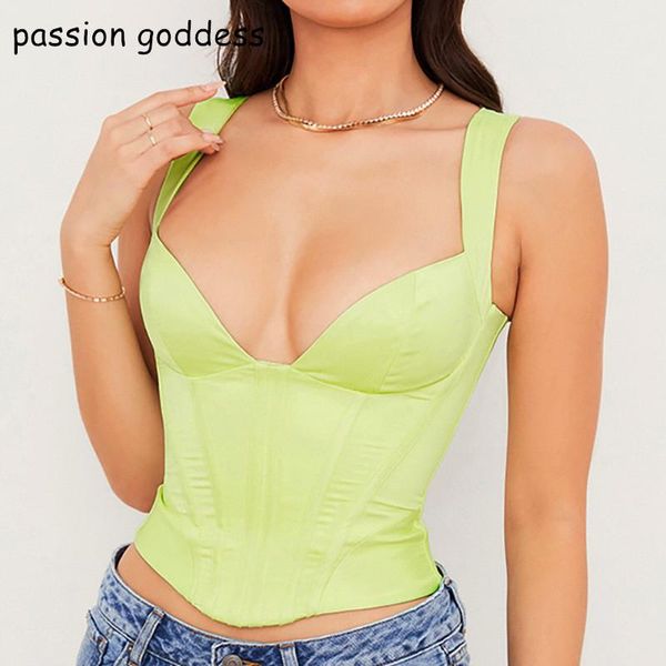 Tanks Mode Nouveau Dos Nu Solide Femmes Slim Moulante Débardeur Noir Os De Poisson Corset Top avec Bretelles Rue Bustiers Crop Tops Vert