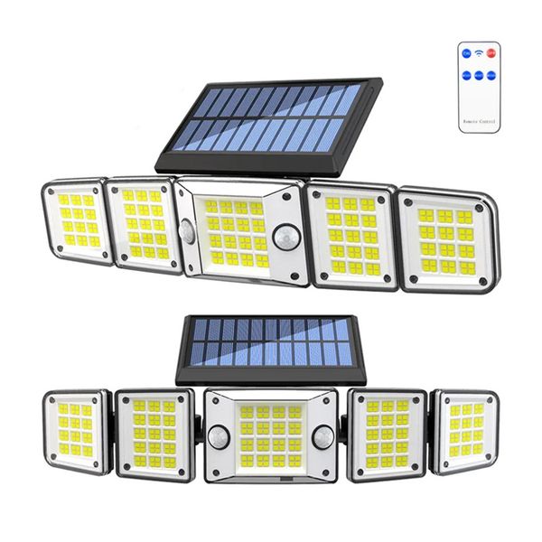 280 LED Lampade da parete solari per esterni Sensore di movimento a 5 teste Pannello solare indipendente Lampada da parete per villa con telecomando impermeabile