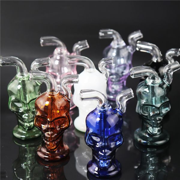 7cm Skull Mini Bong in vetro Bruciatore a nafta Tubi Shisha Narghilè Dab Rig Fumo Pipa ad acqua Filtro Beaker Gorgogliatore con due tubi e tubo dell'olio in vetro