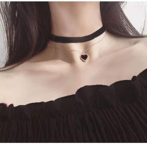 Girocollo punk nero elastico collana per donna doppio strato cuore gotico pendenti collane collare gioielli moda regalo sexy