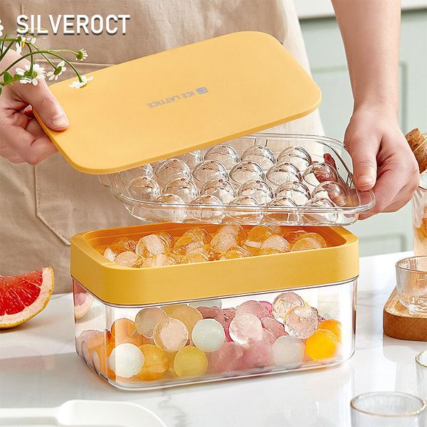 Strumenti per gelato Vassoio per cubetti di ghiaccio rotondo con scatola di immagazzinaggio Stampi per cubetti di ghiaccio a sformatura rapida Creative Party Bar Cucina Contenitore quadrato Set di bevande fredde 230512