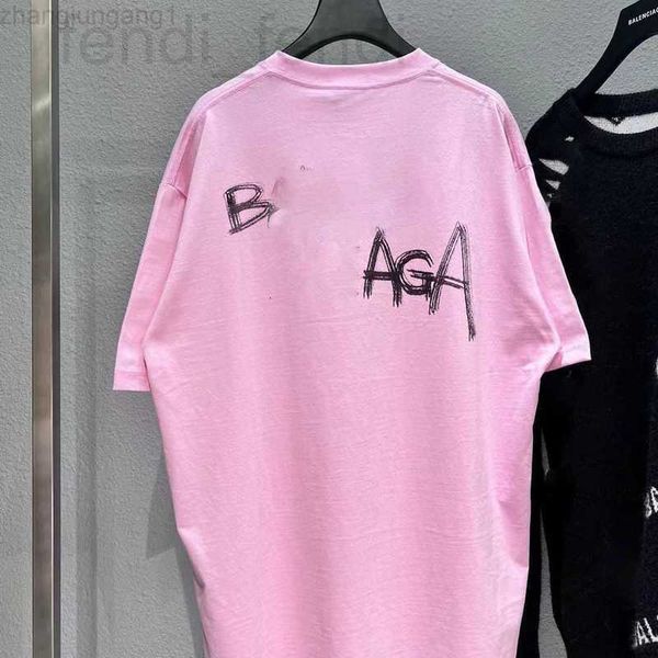 T-shirt da uomo di lusso Designer encigas T-shirt da donna ris assic davanti e dietro in cotone scarabocchiato girocollo manica corta sciolto grande viola taro iniziali ack rosa APZ1