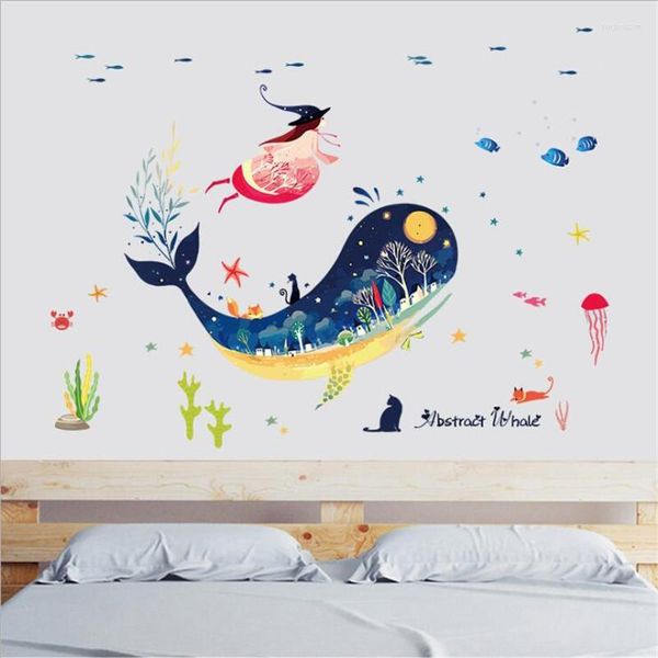 Adesivi murali Cartoon Fantasy Balena Adesivo Soggiorno Camera da letto Decorazione Arte moderna Murale Decorazione per bambiniParete