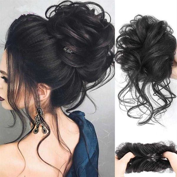 Scrinchies bagunçados sintéticos chignon bandeira elástica de cabelo cacheado updo de cabelo de alta temperatura de alta temperatura