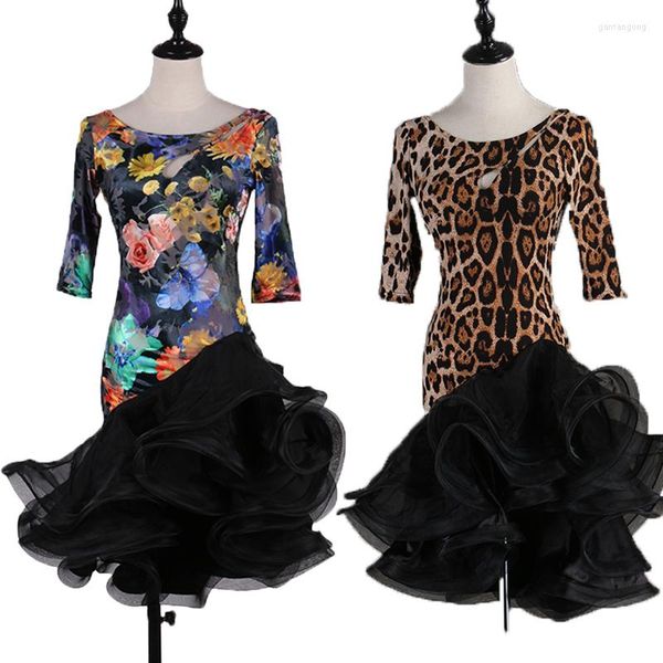 Stage Wear Sexy Ladies Latin Dance Dress Leopard Costume Hollow Round Neck Suit Abiti da ballo professionali Tango Samba