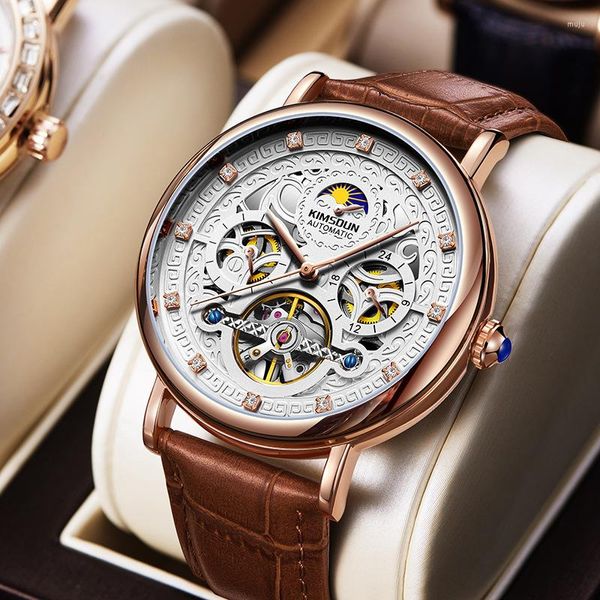 Principais relógios Kimsdun Brand Famous Watch Moon Fase Hollow Tourbillon Automatic Mechanical Men's