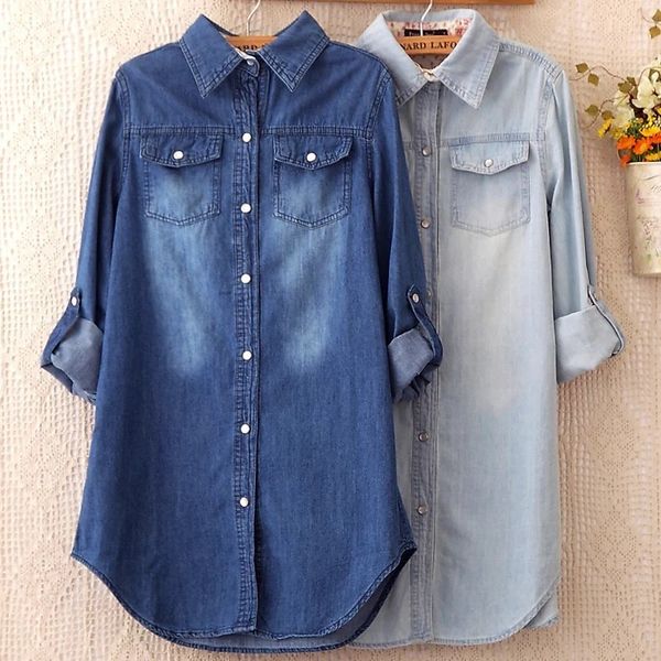 Camicette da donna Camicie Jeans Camicie Top Donna Primavera Vintage Jeans da donna in cotone Camicette Chemise Femme Tuniche Plus Size Camicia da donna in denim N42902 230512