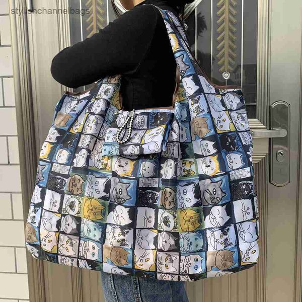 Sacolas de compras tamanho grande nylon grosso grande bolsa eco reutilizável ombro portátil bolsa feminina bolsa dobrável bolsa de compras dobrável