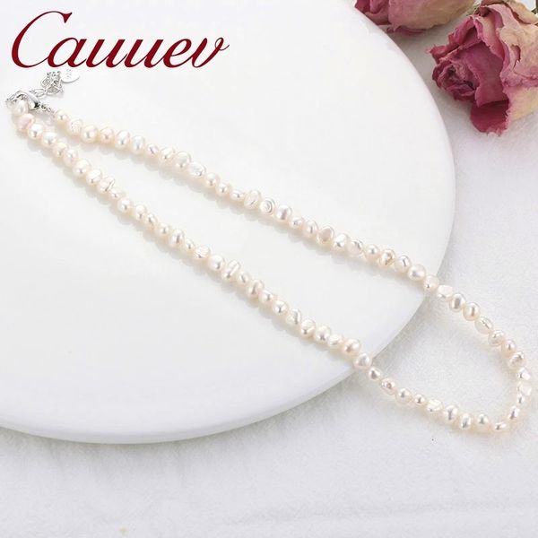 Cauuev Natural Freshwater Pearl Choker Ожерелье барокко жемчужные украшения для женщин свадьба 925 Серебряная застежка Оптовая тренда 2022