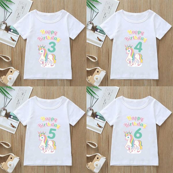 T-shirt Cartoni animati Ragazze T-shirt Numero 1-10 Compleanno Unicorno Stampa grafica Abbigliamento per bambini Magliette Moda Abbigliamento Kawaii Top YKP145 AA230511