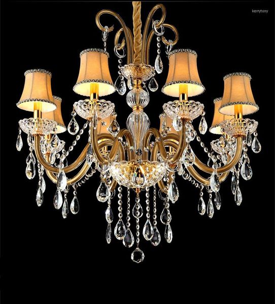 Chandeliers Art Deco Home Champagne Crystal Iluminação de lustres de ouro para o quarto Lâmpada de jantar moderna lâmpada lamparas tons de tecido