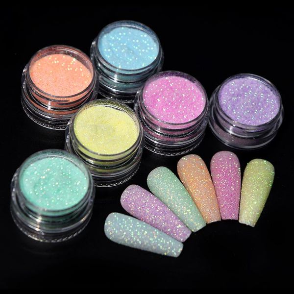 Glitter per unghie Set da 6 pezzi Zucchero in polvere Caramella Color Art Immersione di pigmenti olografici per manicure Unghie invernali DesignNail