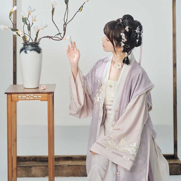 Roupas étnicas Hanfu Roupos Festival chinês Classical Classical Vem Dinastia Song Feminina Elegante Purple Bordado Hanfu DQL7546 G230428